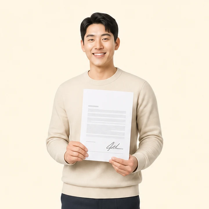 현대 소나타 저신용장기렌트 서면 견적서를 들고 있는 고객